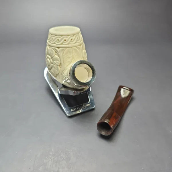 MBSD Meerschaum Silver Floral Brandy Reverse Calabash Block Meerschaum Pipe, New - Image 10
