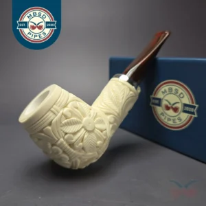 MBSD Meerschaum Silver Floral Brandy Reverse Calabash Block Meerschaum Pipe, New
