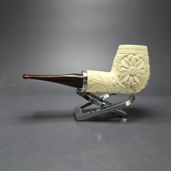 MBSD Meerschaum Silver Floral Brandy Reverse Calabash Block Meerschaum Pipe, New - Image 4