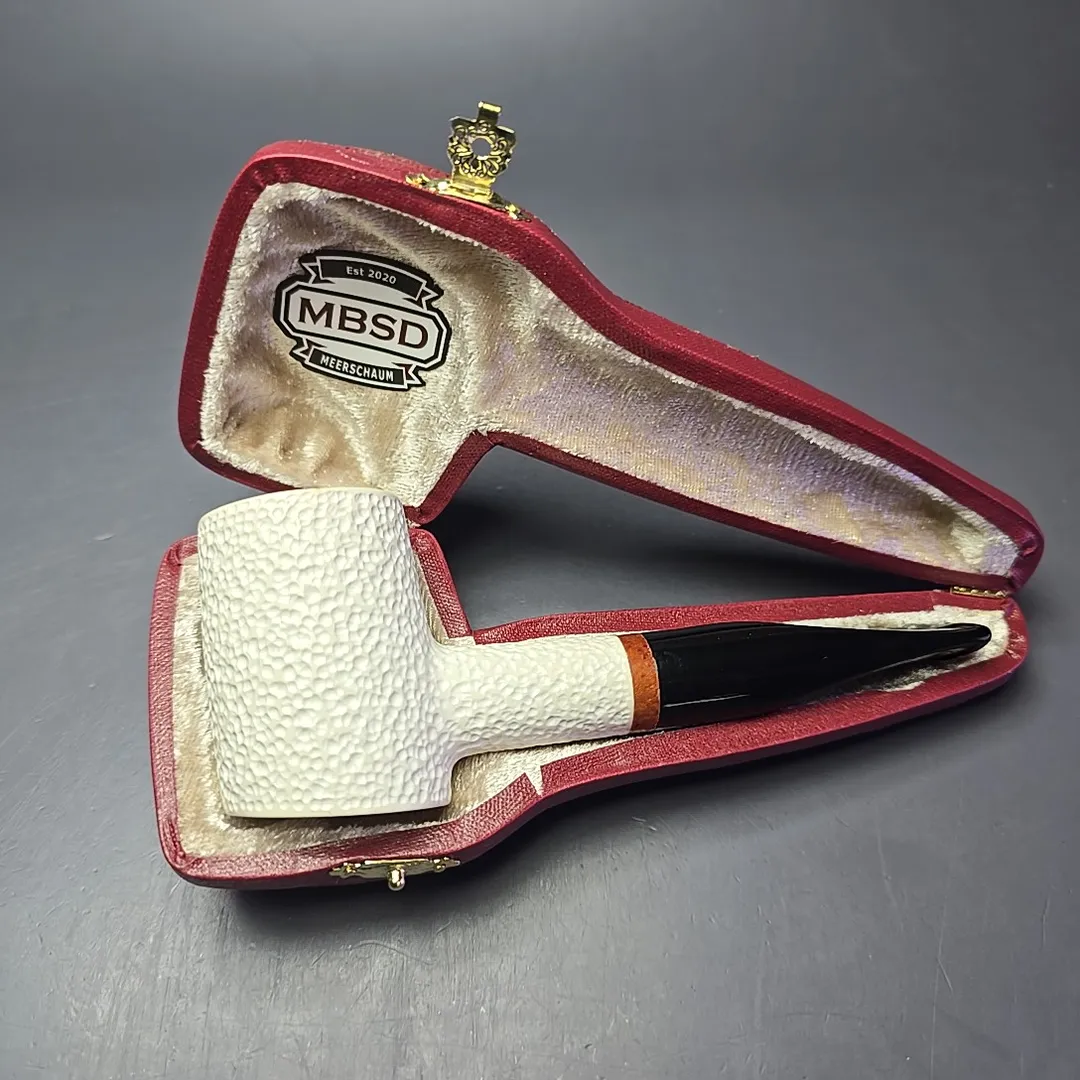 MBSD Meerschaum Deluxe Rusticated Poker Block Meerschaum Pipe, Briar-Mortise, New - Image 2