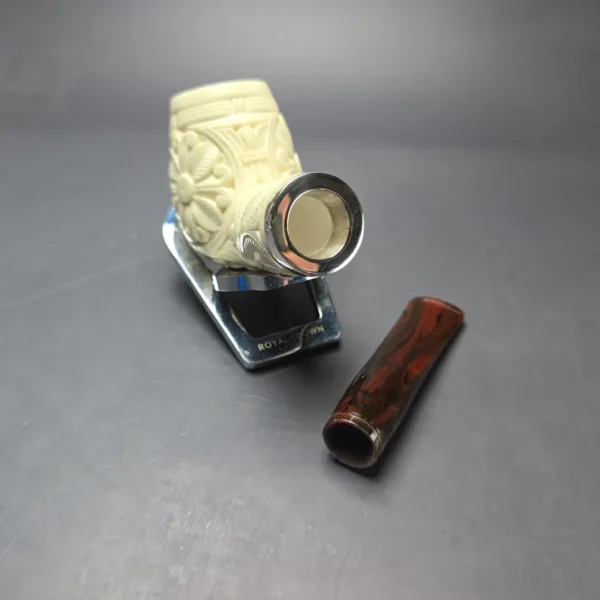 MBSD Meerschaum Silver Floral Brandy Reverse Calabash Block Meerschaum Pipe, New - Image 10