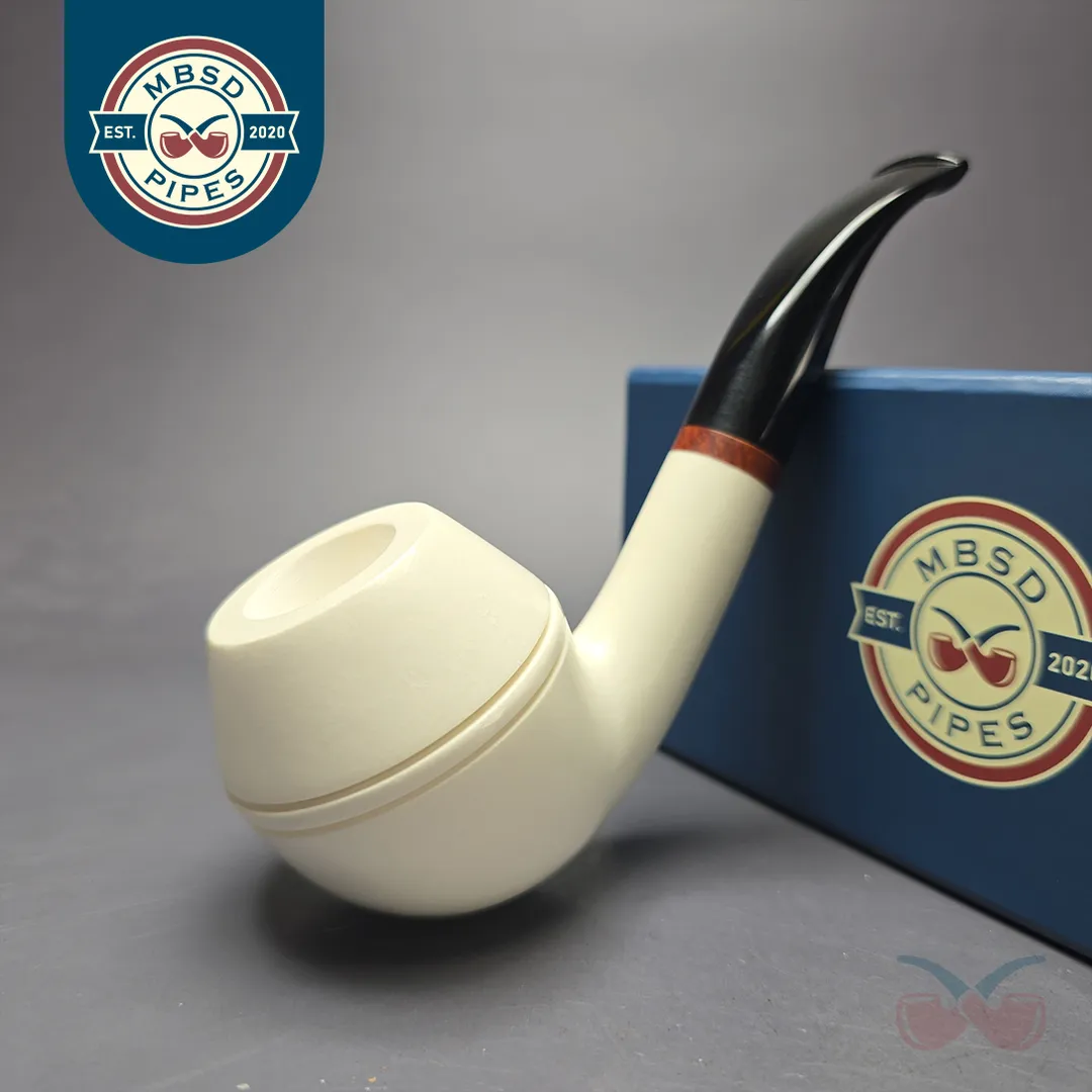 MBSD Meerschaum Deluxe Smooth Rhodesian Block Meerschaum Pipe, Briar-Mortise, 9mm