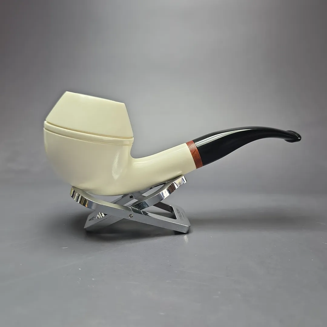 MBSD Meerschaum Deluxe Smooth Rhodesian Block Meerschaum Pipe, Briar-Mortise, 9mm - Image 2