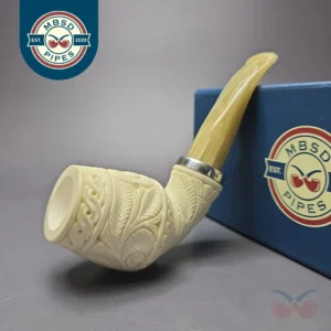 MBSD Meerschaum Silver Floral Anse Reverse Calabash Block Meerschaum Pipe, New