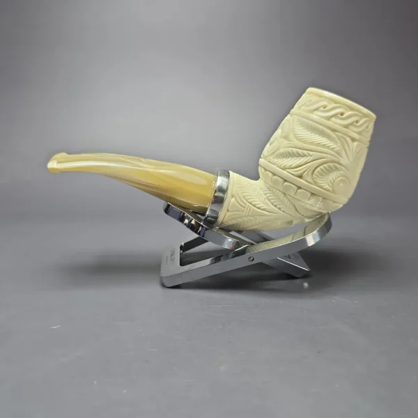 MBSD Meerschaum Silver Floral Anse Reverse Calabash Block Meerschaum Pipe, New - Image 4