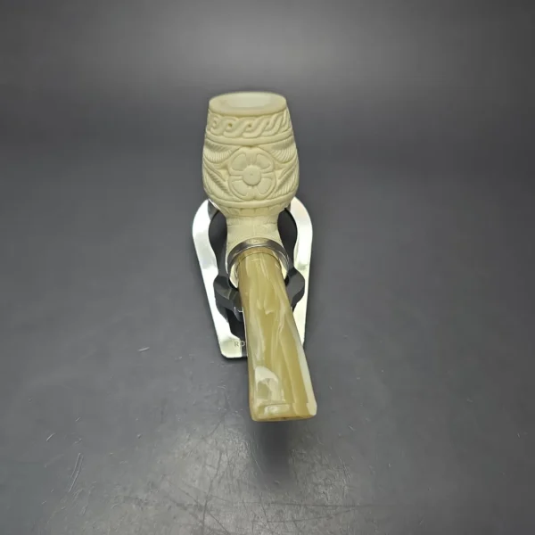 MBSD Meerschaum Silver Floral Anse Reverse Calabash Block Meerschaum Pipe, New - Image 5