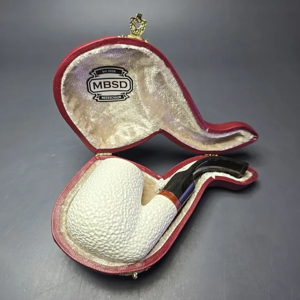 MBSD Meerschaum Deluxe Rusticated Oom Paul Block Meerschaum Pipe Briars-Mortise, New - Image 8