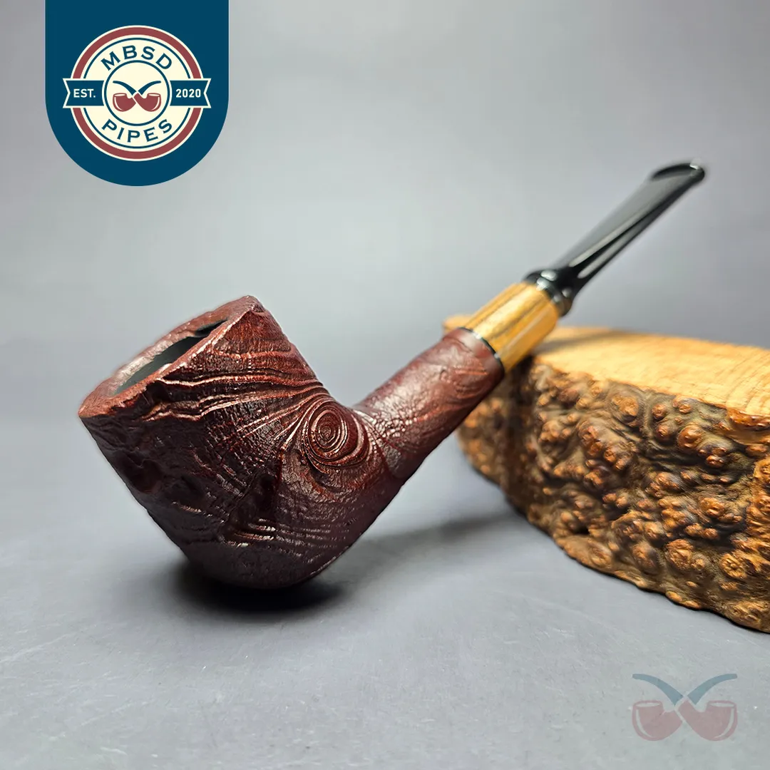 MBSD Briars by Piero Vitale Vintage Sandblasted Billiard w/ Olivewood Briar Pipe, New