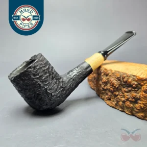 MBSD Briars by Piero Vitale Black Rusticated Billiard w/ Boxwood Briar Pipe, New