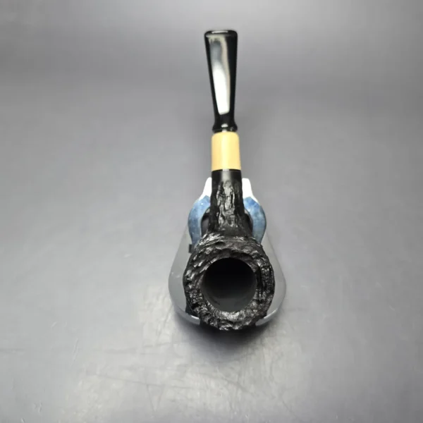 MBSD Briars by Piero Vitale Black Rusticated Billiard w/ Boxwood Briar Pipe, New - Image 8