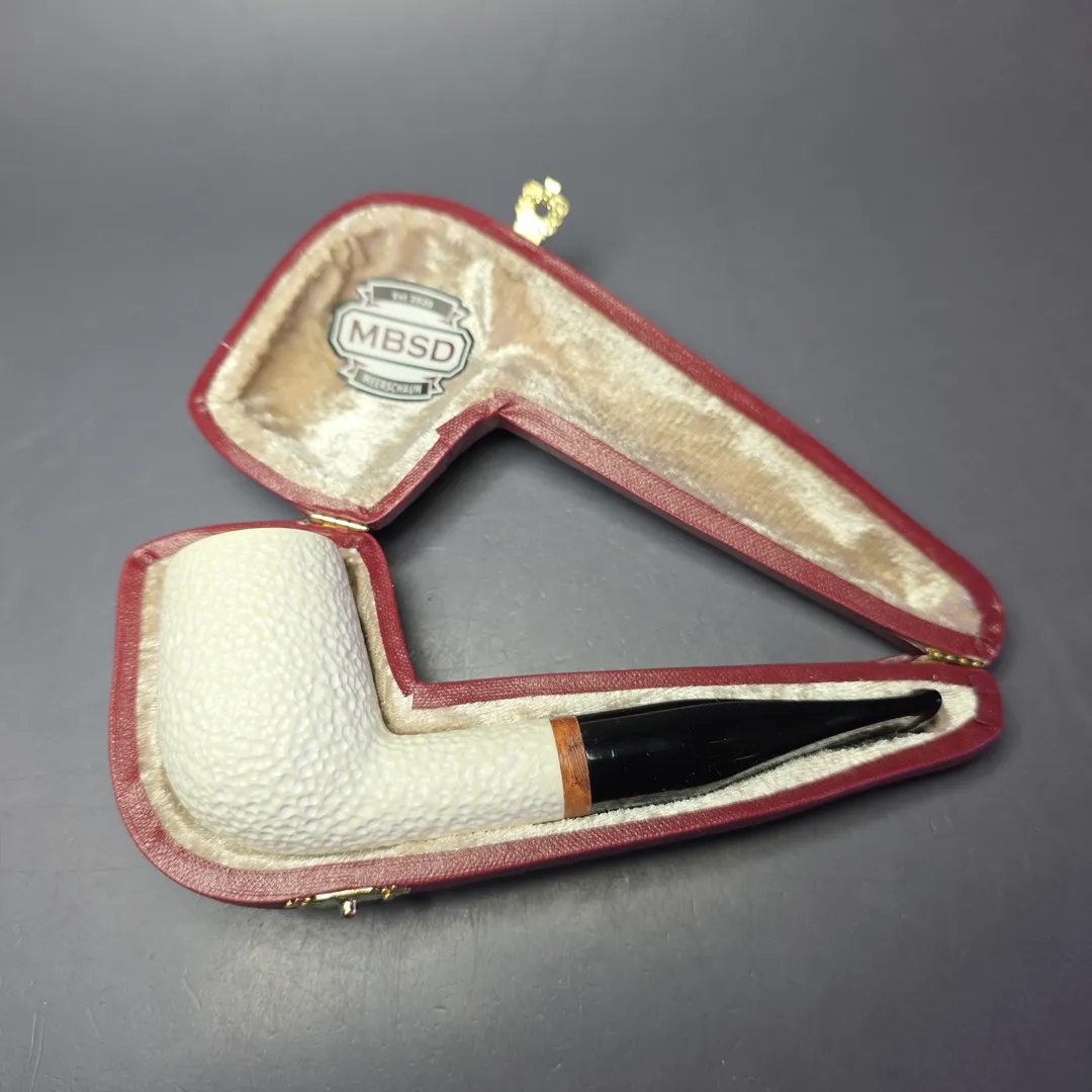 MBSD Meerschaum Deluxe Rusticated Billiard Block Meerschaum Pipe, Briar-Mortise, New - Image 2