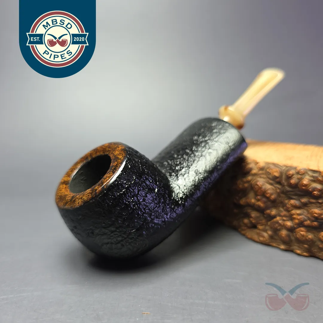 J Mouton Partially Sandblasted Wide Shank Apple / Horn Handmade Briar Pipe, New