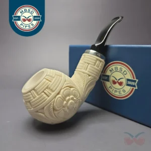 MBSD Meerschaum Silver Floral Apple Reverse Calabash Block Meerschaum Pipe, New