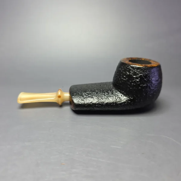 J Mouton Partially Sandblasted Wide Shank Apple / Horn Handmade Briar Pipe, New - Image 4