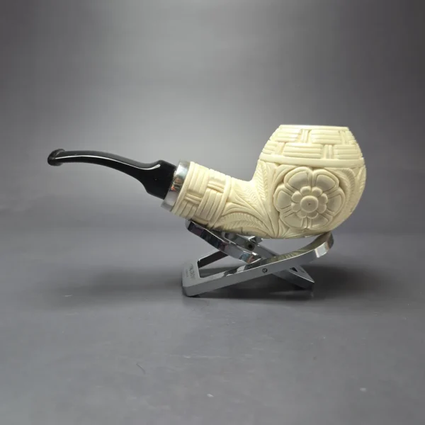 MBSD Meerschaum Silver Floral Apple Reverse Calabash Block Meerschaum Pipe, New - Image 4