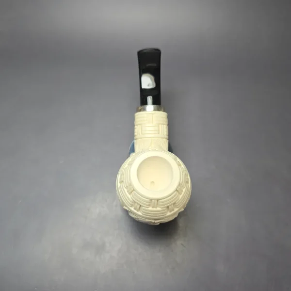 MBSD Meerschaum Silver Floral Apple Reverse Calabash Block Meerschaum Pipe, New - Image 6