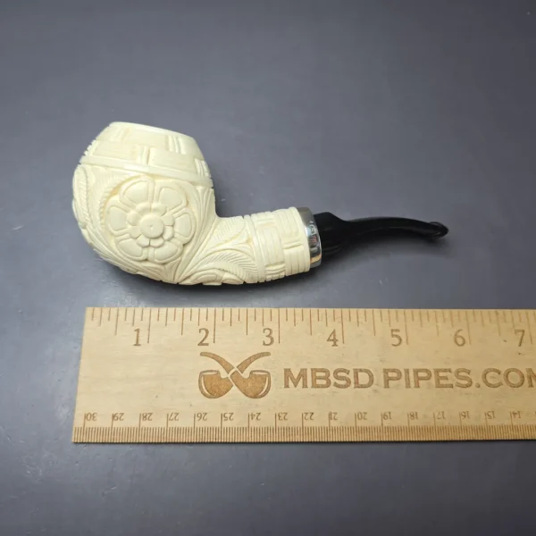 MBSD Meerschaum Silver Floral Apple Reverse Calabash Block Meerschaum Pipe, New - Image 8