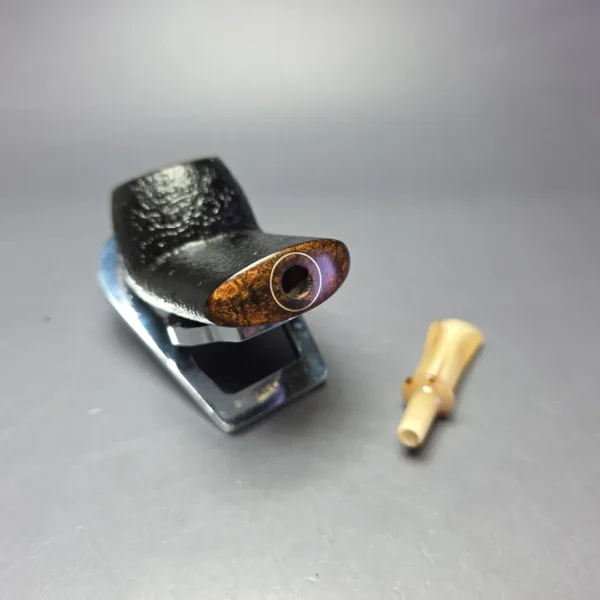 J Mouton Partially Sandblasted Wide Shank Apple / Horn Handmade Briar Pipe, New - Image 11