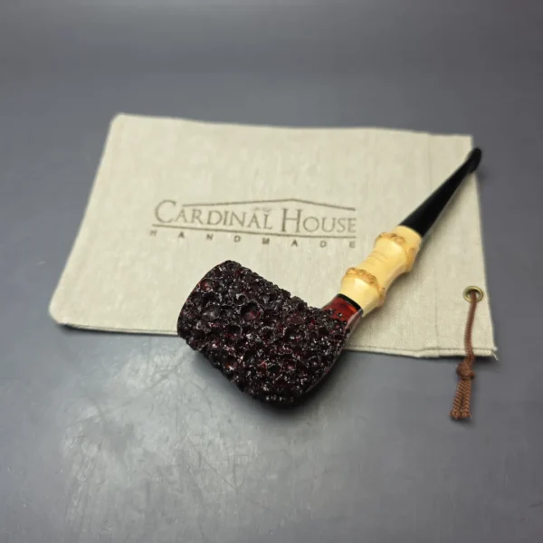 Walt Cannoy Cardinal House Morton Lava Rock Billiard w/ Bamboo Handmade Briar Pipe, New - Image 16