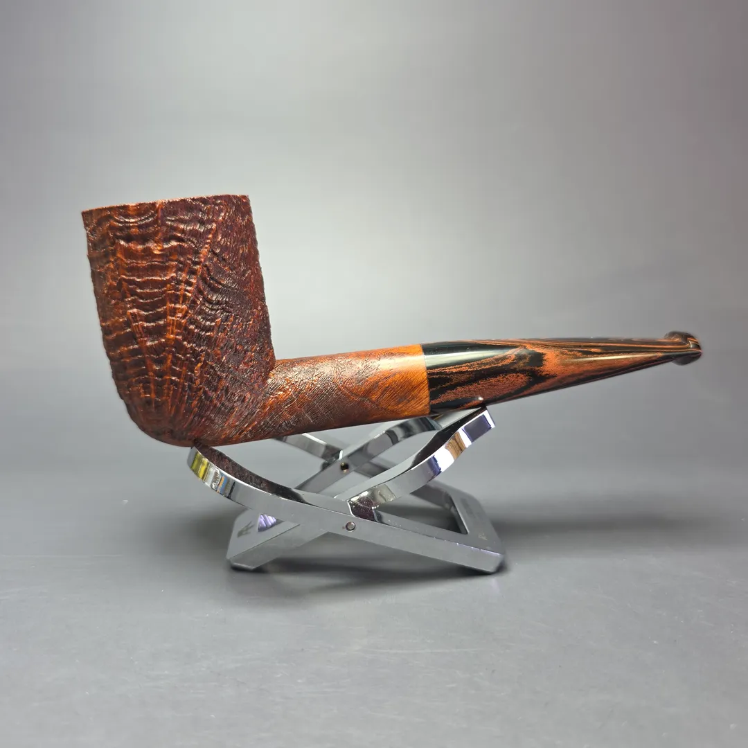 Nate Rose Contrast Sandblasted "LB" Billiard Handmade Briar Pipe, New - Image 2
