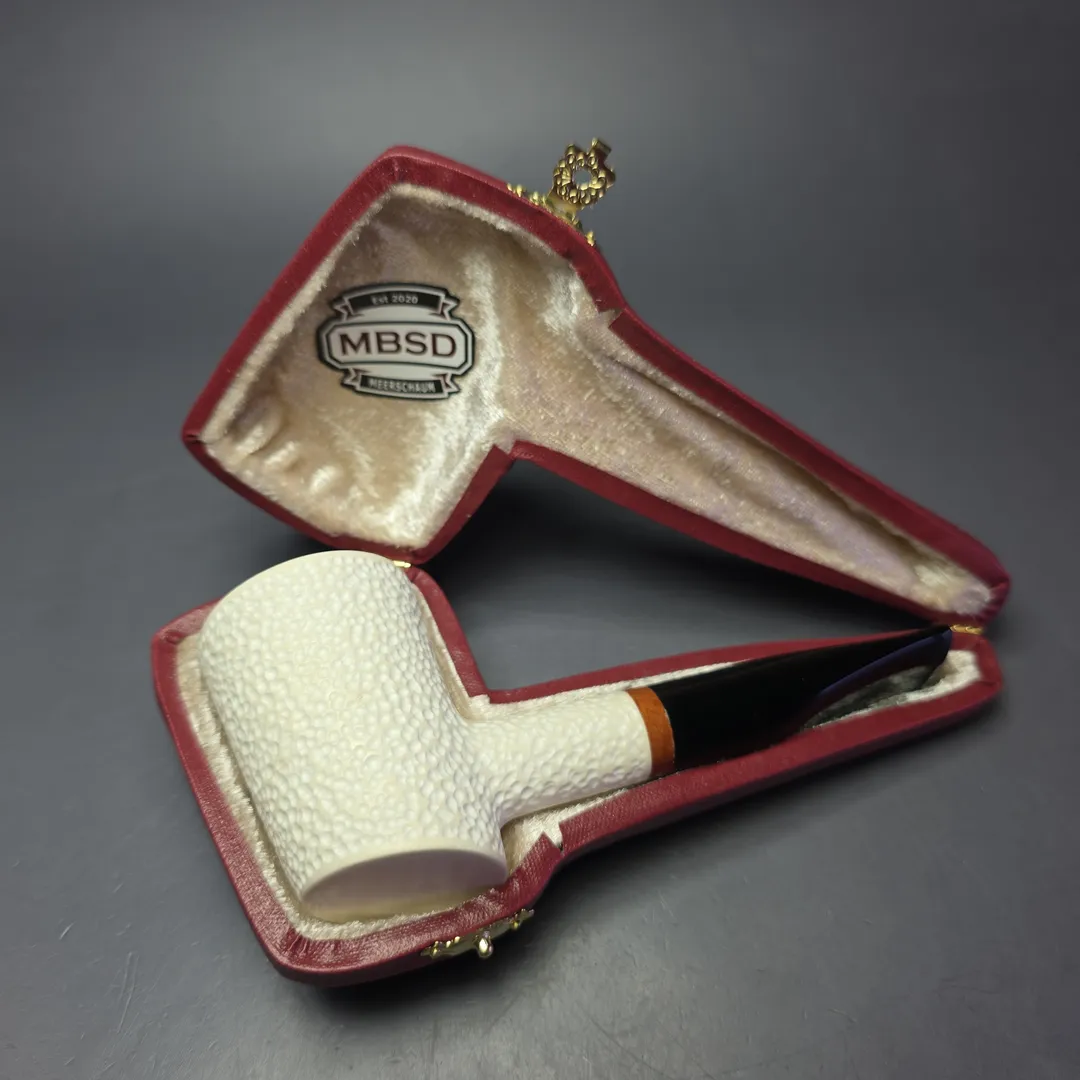 MBSD Meerschaum Deluxe Rusticated Poker Block Meerschaum Pipe, Briar-Mortise, New - Image 2
