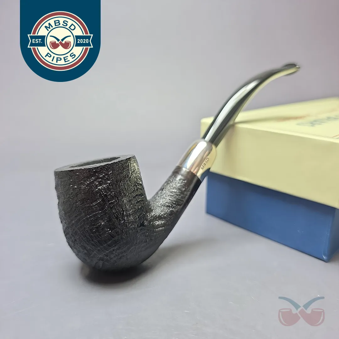 MBSD Briars Timeless Traditions 2 Sandblasted Bent Billiard w/ Silver Handmade Briar Pipe, New