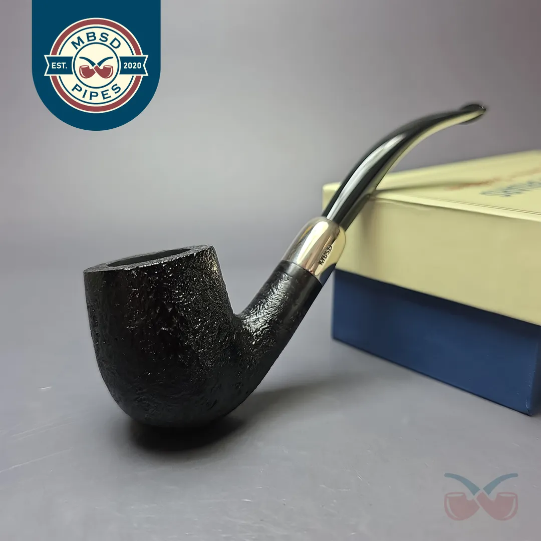 MBSD Briars Timeless Traditions 2 Sandblasted Bent Billiard w/ Silver Handmade Briar Pipe, New