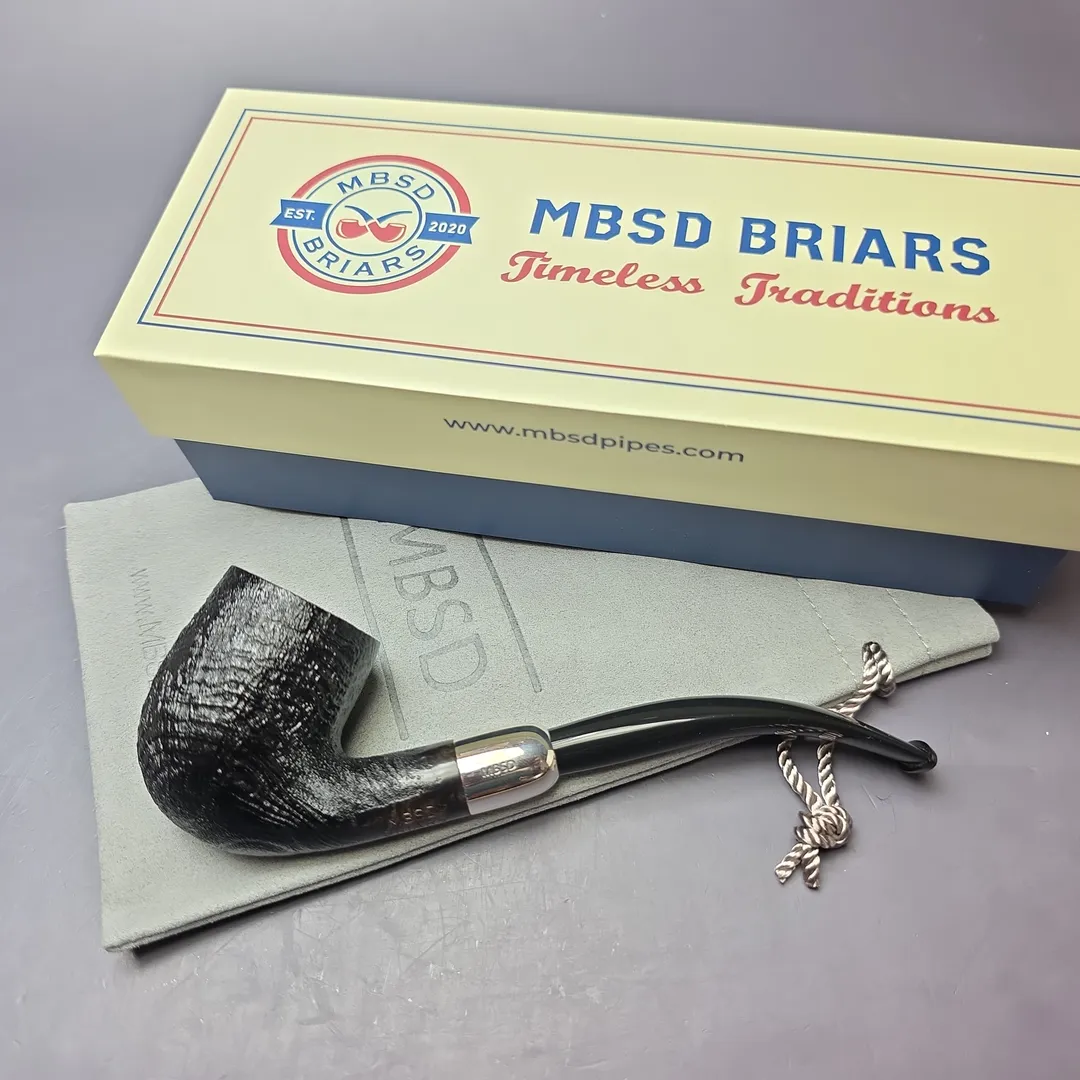 MBSD Briars Timeless Traditions 2 Sandblasted Bent Billiard w/ Silver Handmade Briar Pipe, New - Image 2