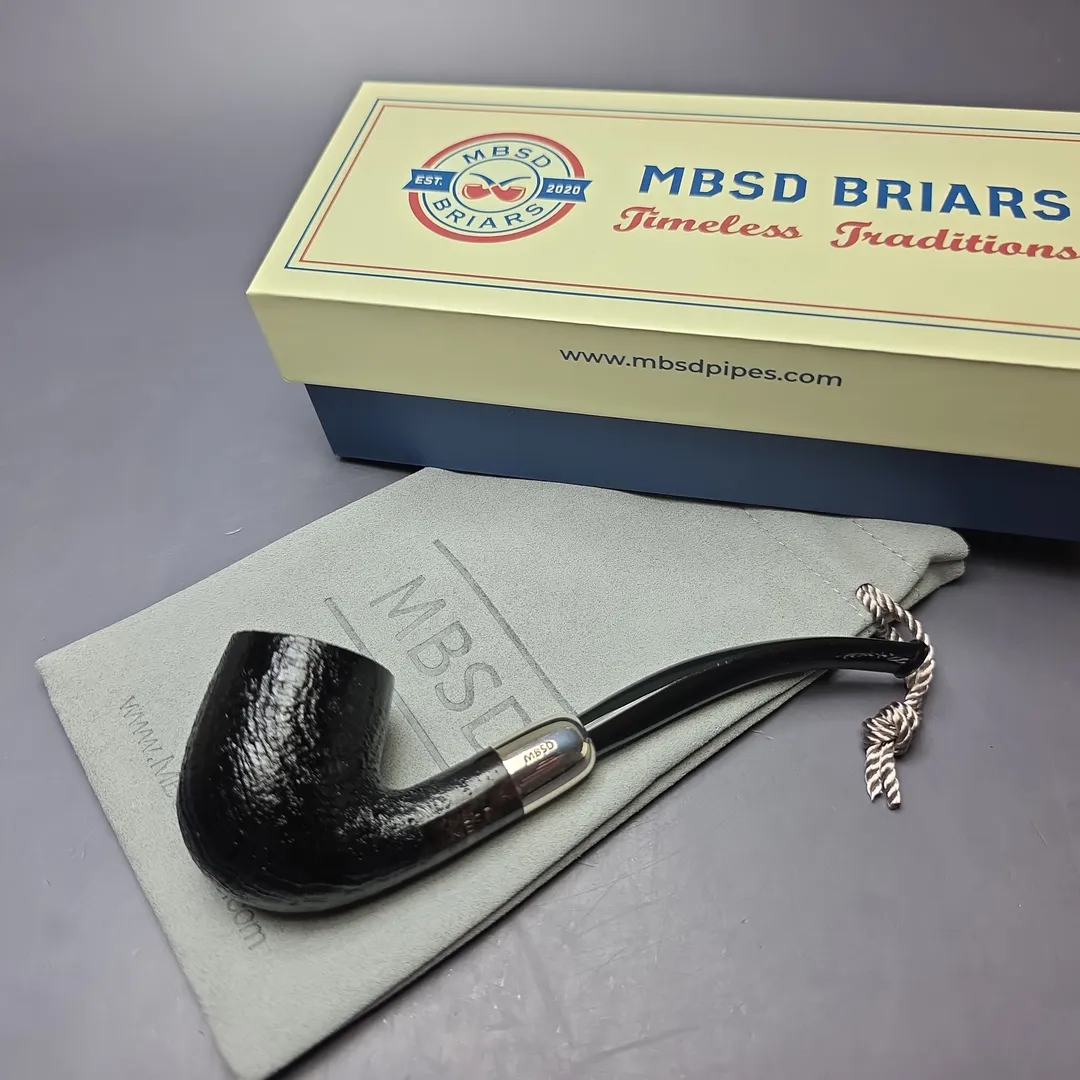 MBSD Briars Timeless Traditions 2 Sandblasted Bent Billiard w/ Silver Handmade Briar Pipe, New - Image 2