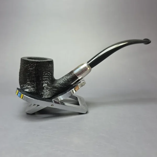 MBSD Briars Timeless Traditions 2 Sandblasted Bent Billiard w/ Silver Handmade Briar Pipe, New - Image 3