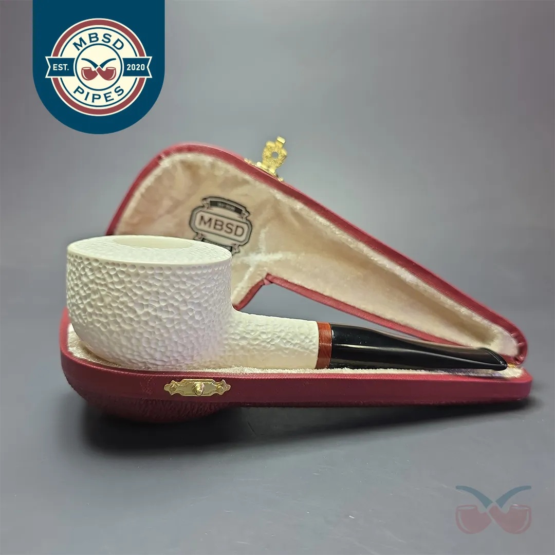 MBSD Meerschaum Deluxe Rusticated Pot Block Meerschaum Pipe, Briar-Mortise, New, 9mm - Image 2