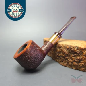 Smith House Vintage Sandblasted Pot w/ Brushed Brass Handmade Briar Pipe, New