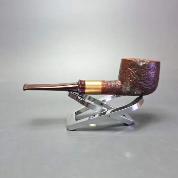 Smith House Vintage Sandblasted Pot w/ Brushed Brass Handmade Briar Pipe, New - Image 4