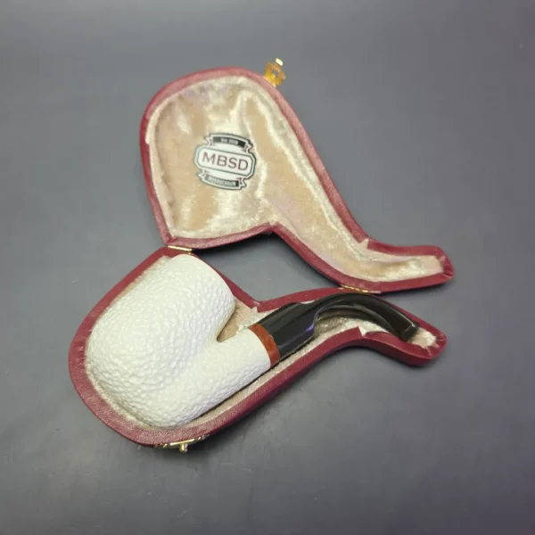 MBSD Meerschaum Deluxe Rusticated Oom Paul Block Meerschaum Pipe, Briars-Mortise, New - Image 9