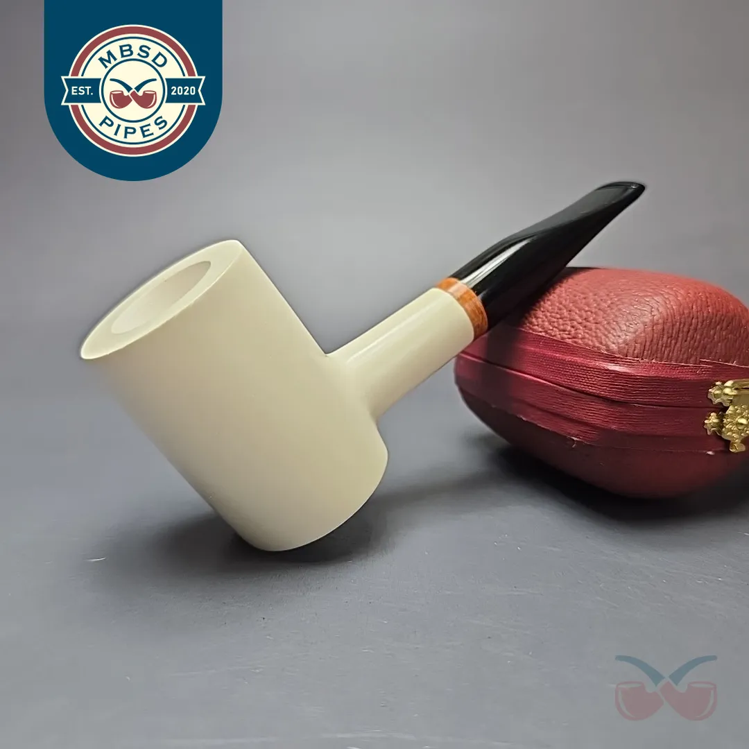 MBSD Meerschaum Deluxe Smooth Poker Block Meerschaum Pipe, Briar-Mortise, New