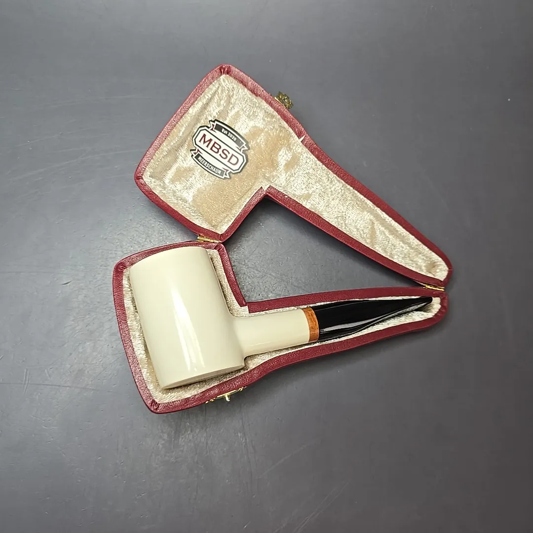 MBSD Meerschaum Deluxe Smooth Poker Block Meerschaum Pipe, Briar-Mortise, New - Image 2