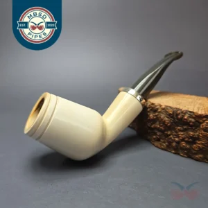 MBSD Meerschaum Silver Smooth Anse Reverse Calabash Estate Block Meerschaum Pipe, Turkish Estates