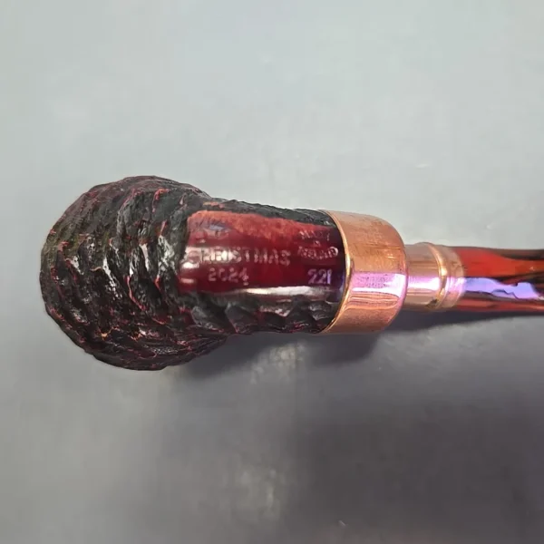 Peterson 2024 Christmas Pipe 221 Rusticated Bent Billiard Estate Briar Pipe, Unsmoked - Image 10