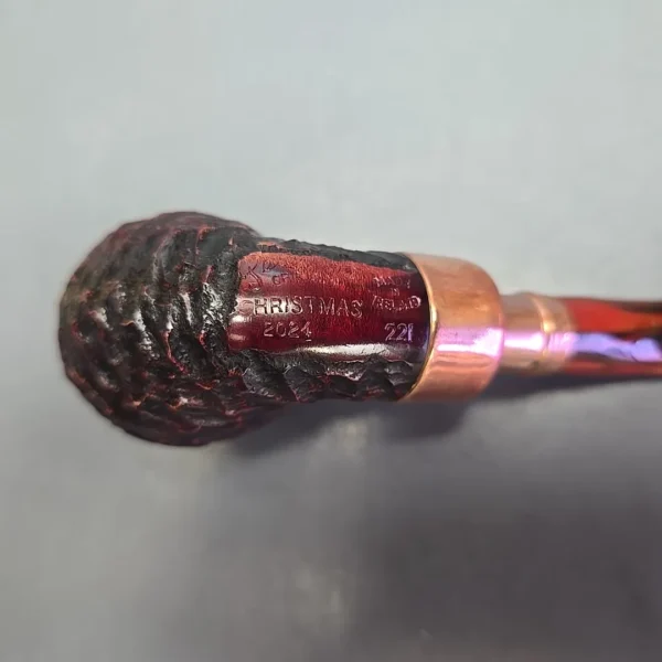 Peterson 2024 Christmas Pipe 221 Rusticated Bent Billiard Estate Briar Pipe, Unsmoked - Image 11