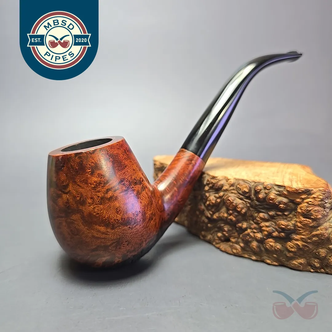 WO Larsen Rustica Partially Rusticated Bent Billiard Estate Briar Pipe, Danish Estates