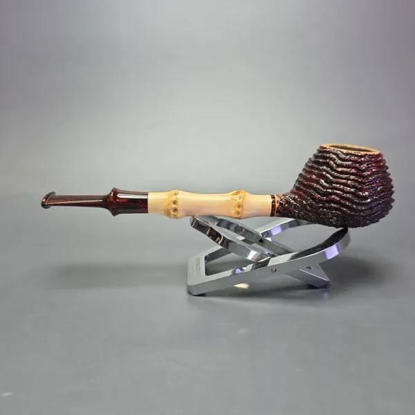 Walt Cannoy Cardinal House Morton Partially Rusticated Prince w/ Bamboo Handmade Briar Pipe, New - Image 4