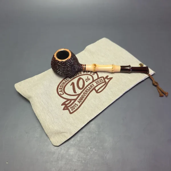 Walt Cannoy Cardinal House Morton Partially Rusticated Prince w/ Bamboo Handmade Briar Pipe, New - Image 12