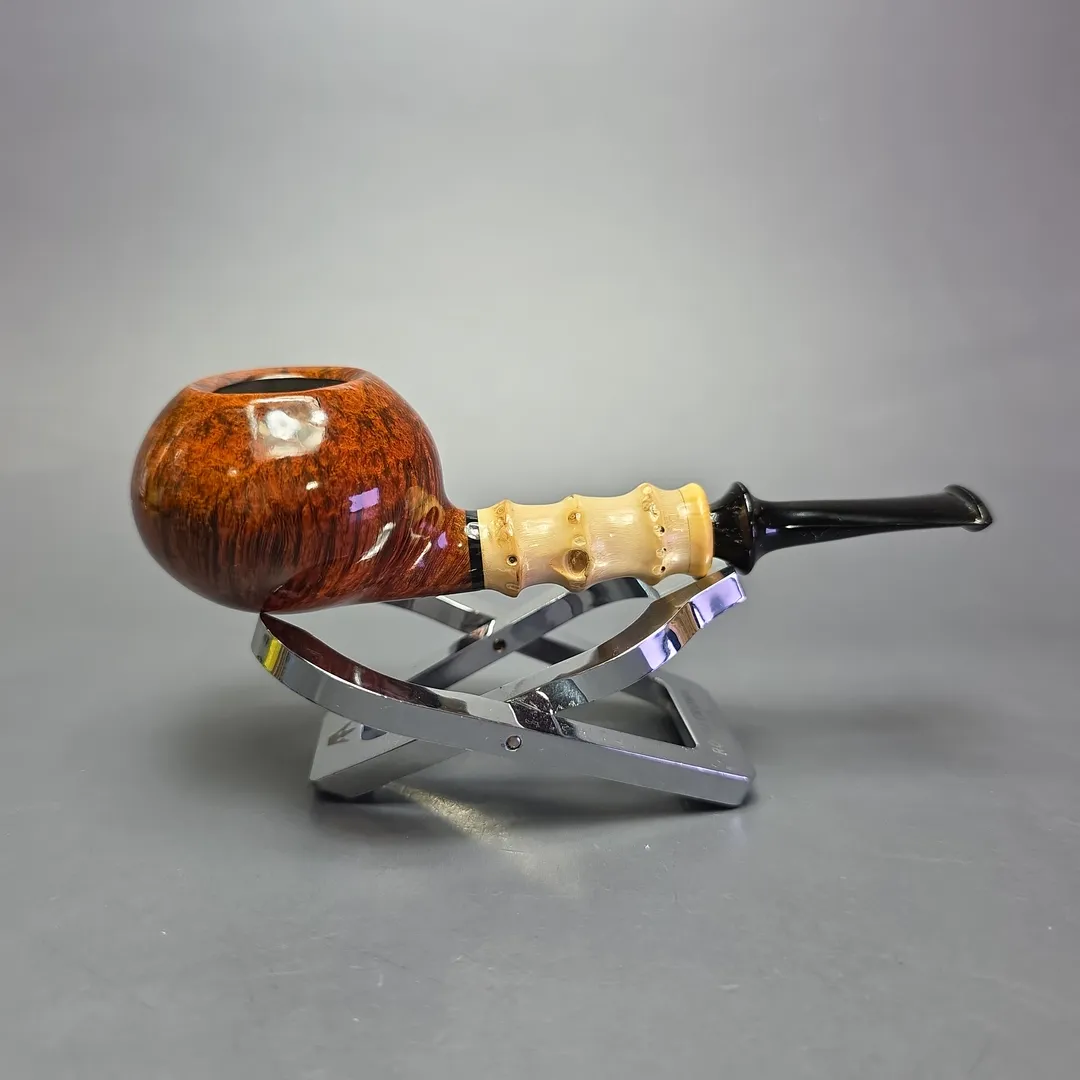 C-Pipe Smooth Tomato Nosewarmer w/ Bamboo & Boxwood Handmade Briar Pipe, New - Image 2