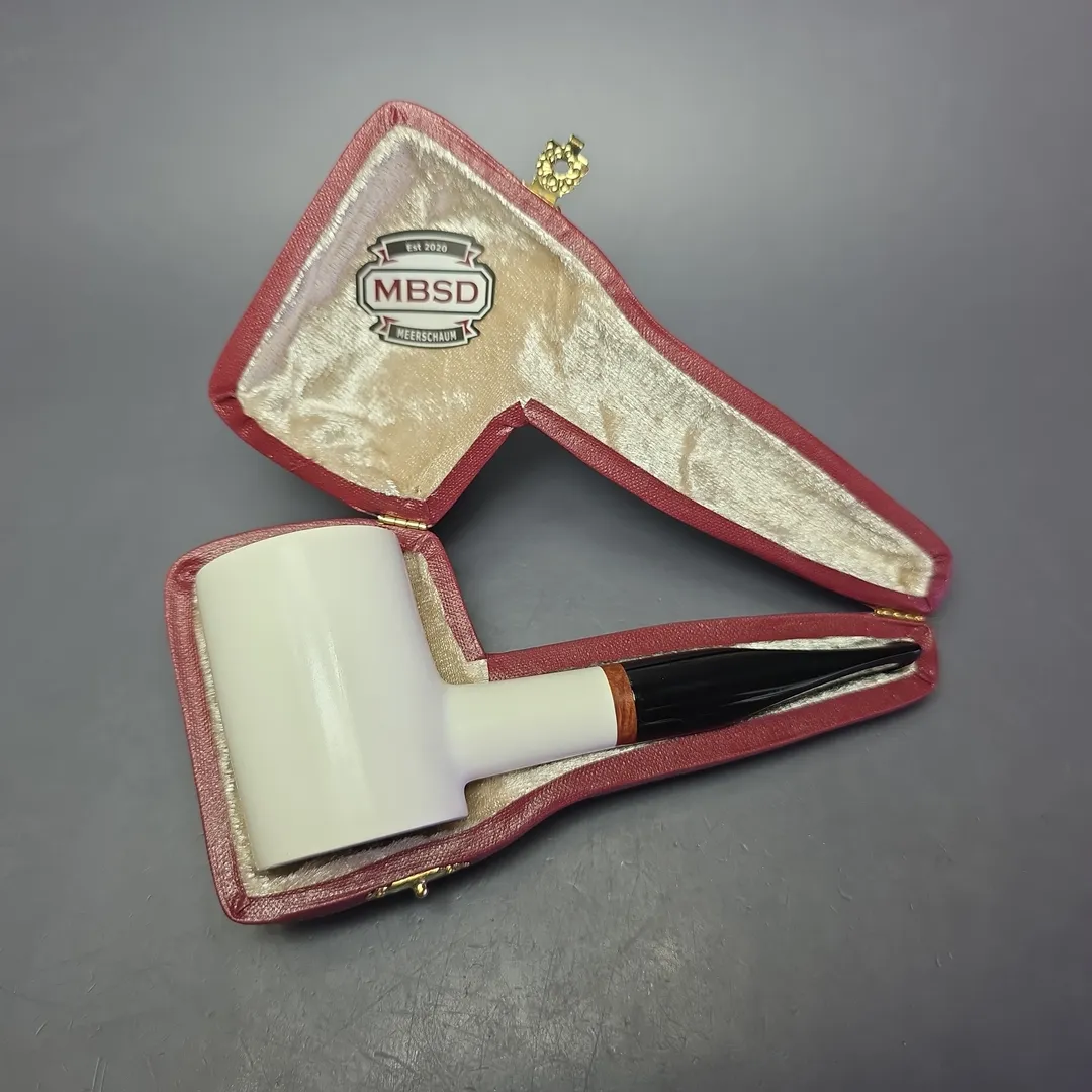 MBSD Meerschaum Deluxe Smooth Poker Block Meerschaum Pipe, Briar-Mortise, New - Image 2