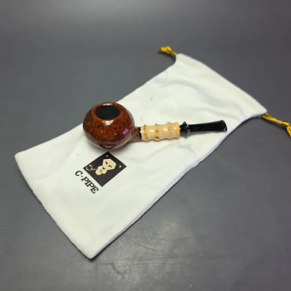 C-Pipe Smooth Tomato Nosewarmer w/ Bamboo & Boxwood Handmade Briar Pipe, New - Image 12