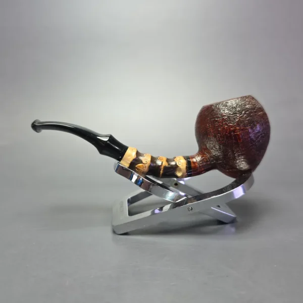 C-Pipe Sandblasted Acorn w/ Black Bamboo Handmade Briar Pipe, New - Image 4