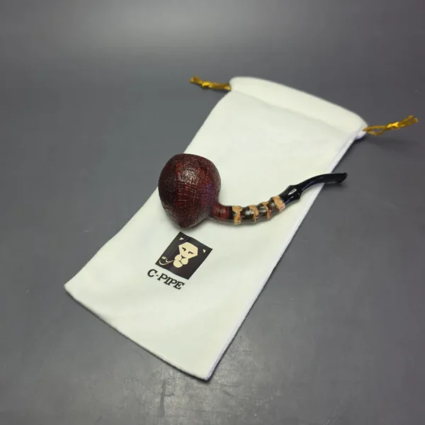 C-Pipe Sandblasted Acorn w/ Black Bamboo Handmade Briar Pipe, New - Image 11