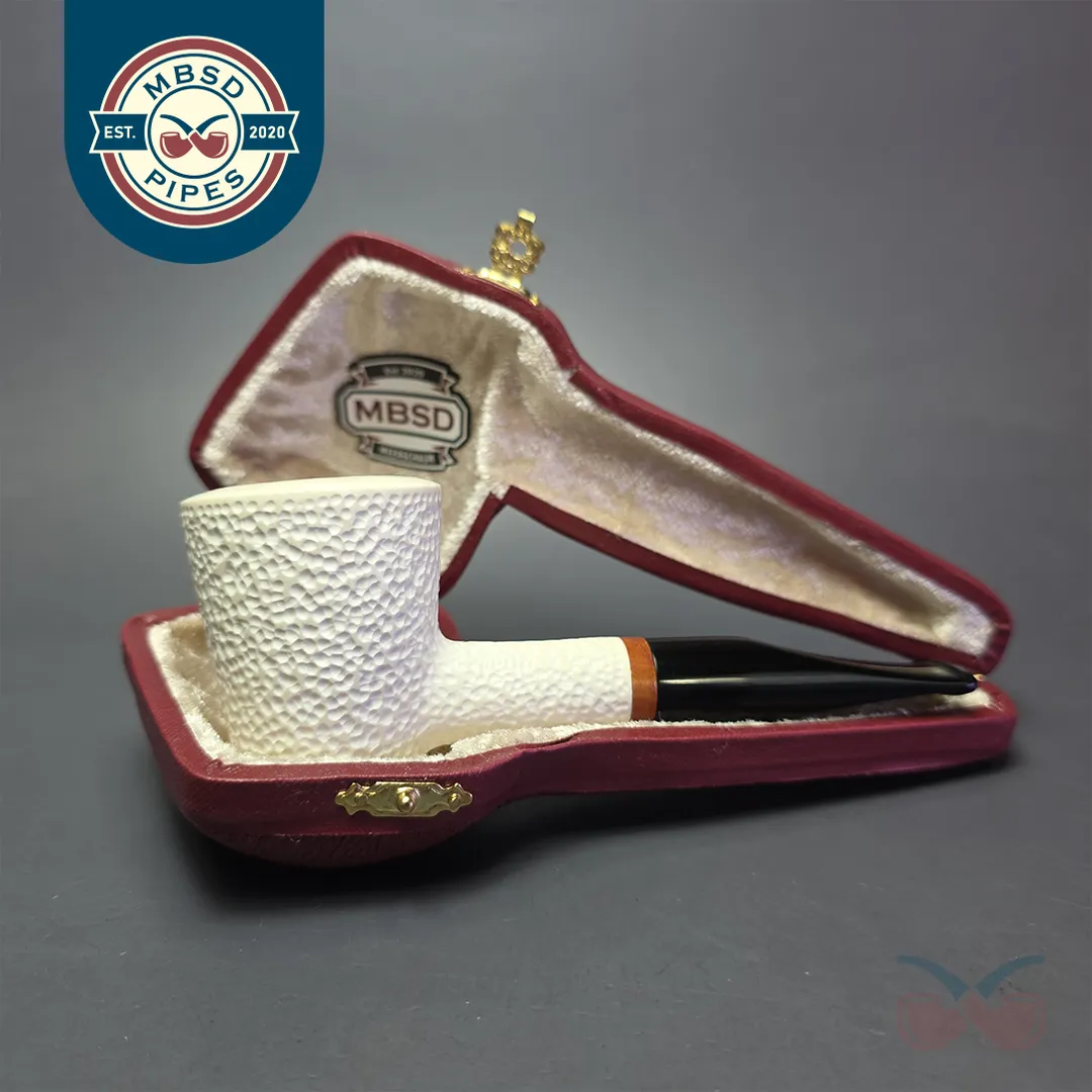 MBSD Meerschaum Deluxe Rusticated Poker Block Meerschaum Pipe, Briar-Mortise, New