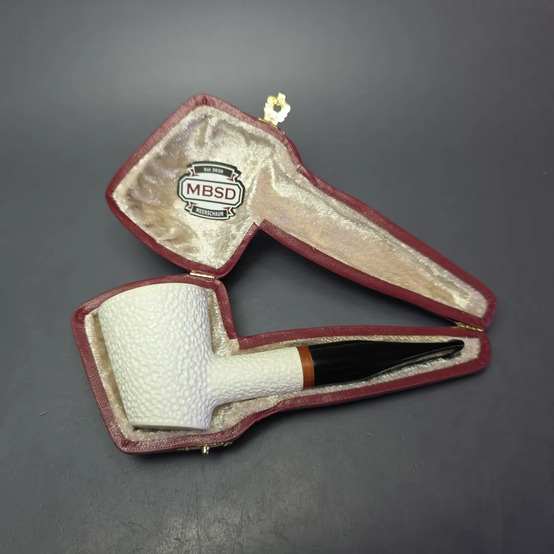 MBSD Meerschaum Deluxe Rusticated Poker Block Meerschaum Pipe, Briar-Mortise, New - Image 2
