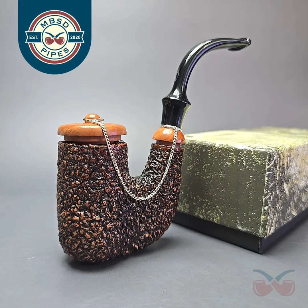 Brebbia Oom Paul Rocciata Rusticated Estate Briar Pipe, Unsmoked, 9mm